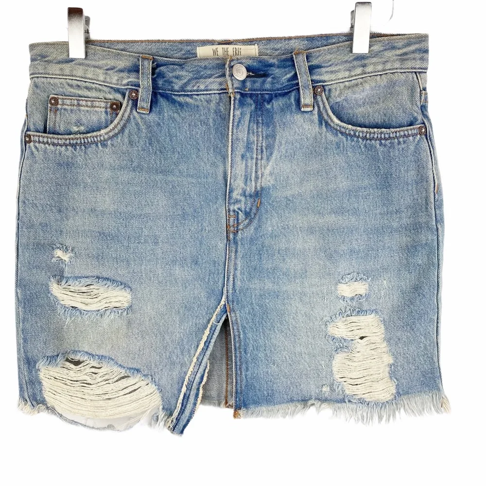 We the Free People Denim Relaxed Distressed Skirt 27/4 - Picture 3 of 8